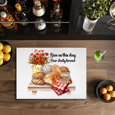 Daily Bread #2,  11x8'' Tempered Glass Cutting Board, Sublimated, (cut10)