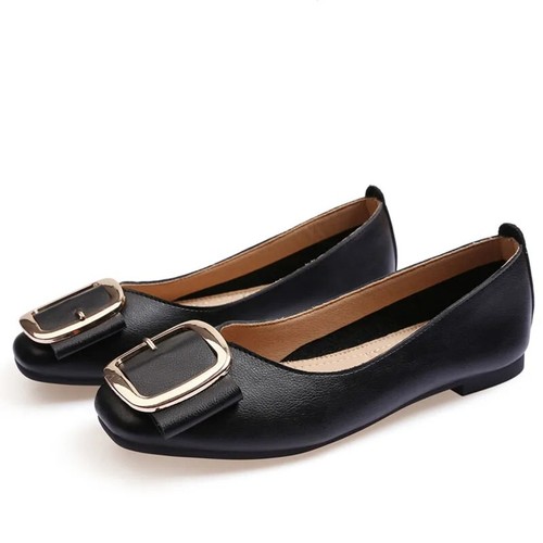 Women’s Buckle Flats Square Toe Slip On Dress Shoes Soft Comfort Office Wear