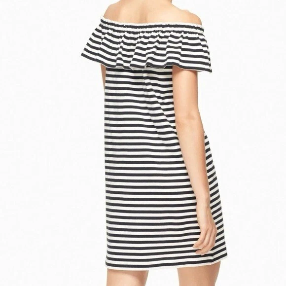 Abito Kate Spade Off the Shoulder a righe in jersey di cotone taglia XL nero bianco