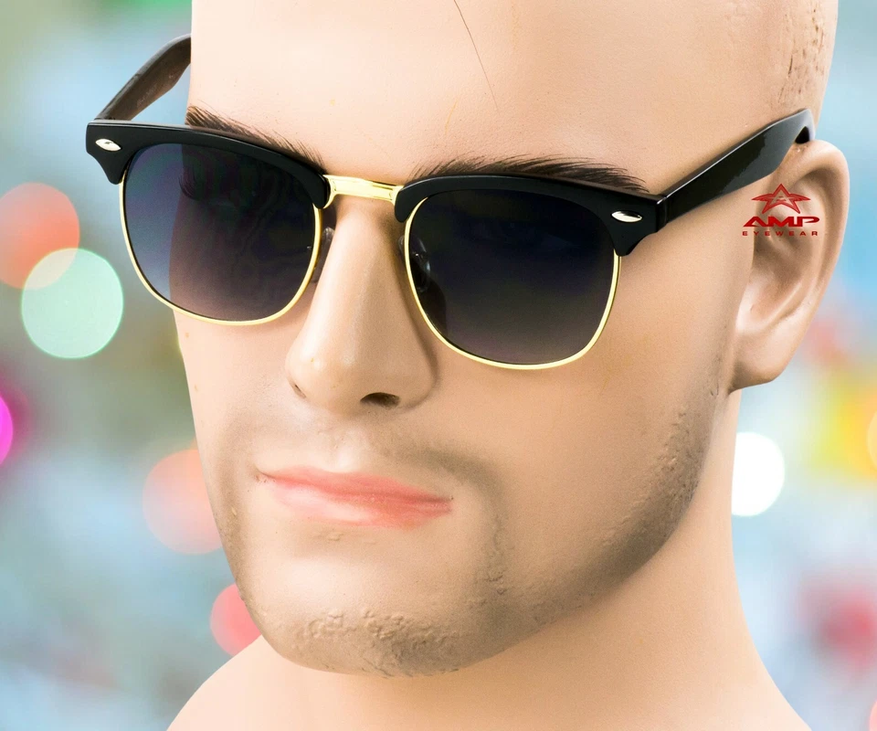 Gafas de sol estilo vintage retro con borde de cuerno metal degradado humo/gris negro/dorado 4A Foto 3 de 4