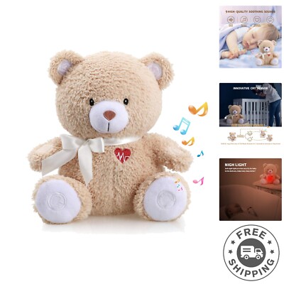 Portable Baby Bear Soother with Womb Heartbeat & Soft Night Light - Ideal Gift