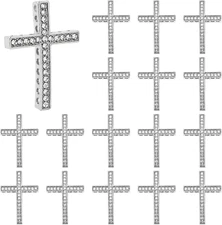 , 30 Pack Silver Crystal Rhinestone Sideways Cross Connector Charms Pendants for