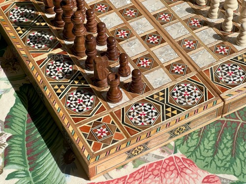 16" Backgammon Board and Chess Set from Lebanon - Handcrafted Lebanese Checkers  - Picture 4 of 10