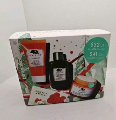 ORIGINS Glow & Believe GinZing & Mega-Mushroom Hydrating Glow Kit 3 PC Set New