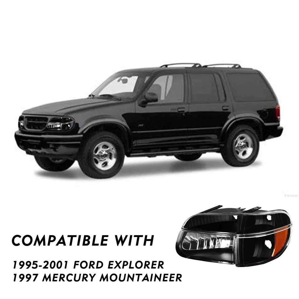 Par de faros esquineros ámbar negro diestro+derecho Fit 95-01 Ford Explorer/Mountaineer Foto 4 de 4