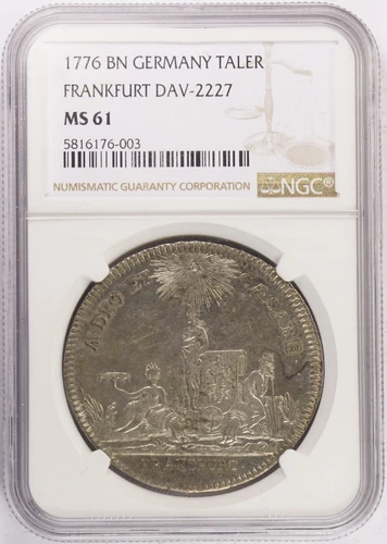 1776 BN German States Frankfurt Taler Thaler NGC MS61 KM# 256 Dav. #2227