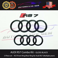 Audi Rs7 Emblem Gloss Black Front Grille Rear Trunk Ring Badge Logo Set 2014-21 Audi Rs7 Emblem Gloss Black Front Grille Rear Trunk Ring Badge Logo Set 2014-21