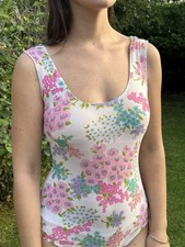 Vintage 60s M Chiffon Bodysuit Flower Power Floral Sheer Unusual