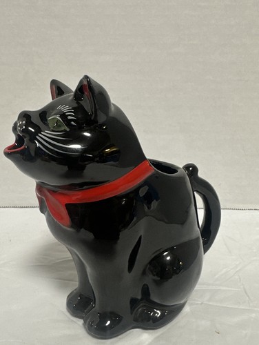 Vintage Hand Painted Pottery BLACK Cat CREAMER Red Ware Shafford Japan R.D. 1951 - Picture 2 of 8