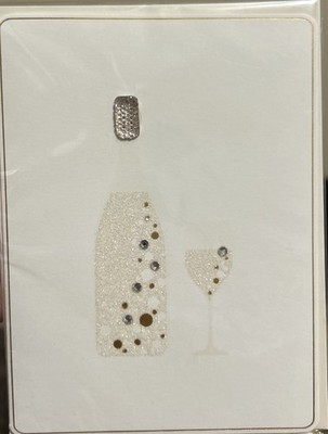 Papyrus  Time For Drinks Embellished Greeting Card Wine Bottle & Glass New Card