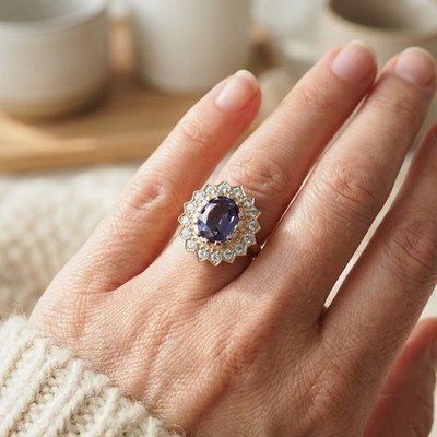 925 Sterling Silver Rose Gold Rings Striking Color Changing Spinel Oval 4.25Ct