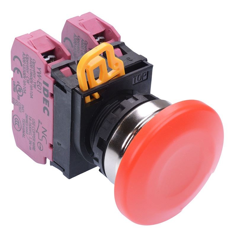 IDEC Red 22mm Metal Bezel Mushroom Momentary Push Button Switch 2NC IP65