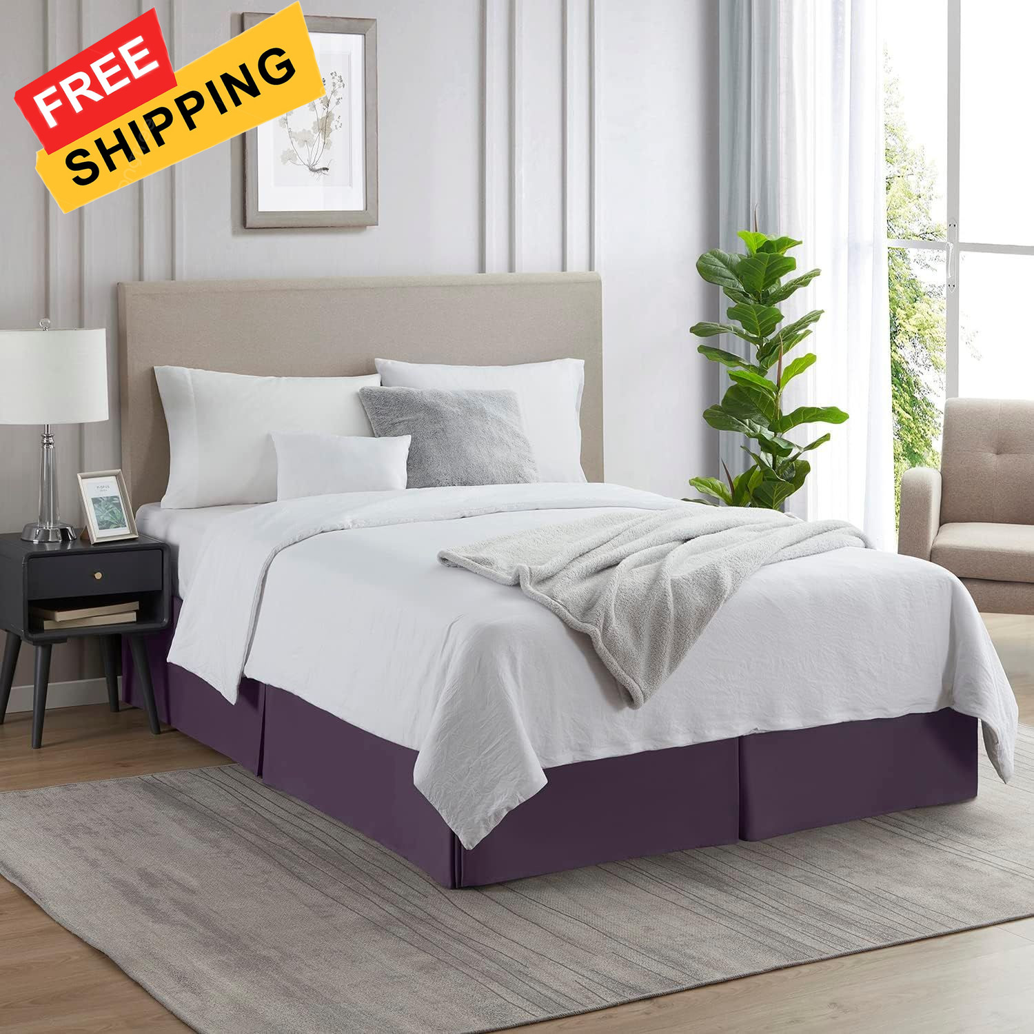 Nestl Dark Purple Full Bed Skirt - Size Full, 24 - 