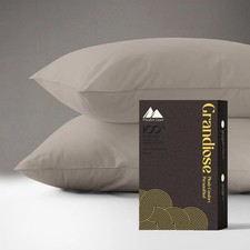 100 Egyptian Cotton Queen Size Pillow Cases Set of 2 Taupe Sateen Weave Soft