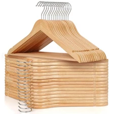 Wooden Hangers 30 Pack, Natural Wood Clothes Hangers, Durable Coat Hanger wit...