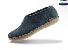 Glerups 40 Slipper Shoe W Leather Soles - Denim Blue Wool