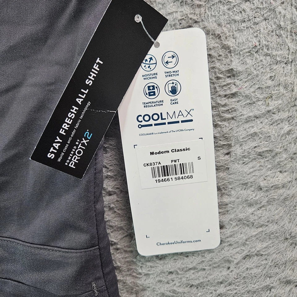 NEW Cherokee Scrub Top Coolmax Women Small CK837A V-Neck Short Sleeve Gray - Image 3 of 4