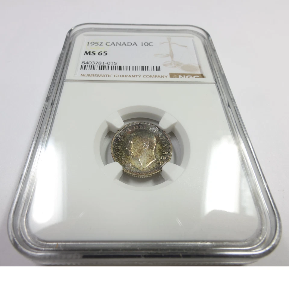 1952 NGC MS65 - Canada Toned Silver Ten Cent 10c Coin #57997A - Image 2 of 4