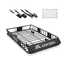ARKSEN 54 x 34 x 6 Inch Universal Roof Rack with Extension, Cargo Net, 2 Stra...