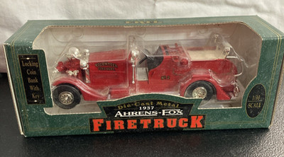 Ertl 1937 Red Ahrens-Fox Fire Truck Locking Bank 1/30 Scale Diecast Metal - NOS