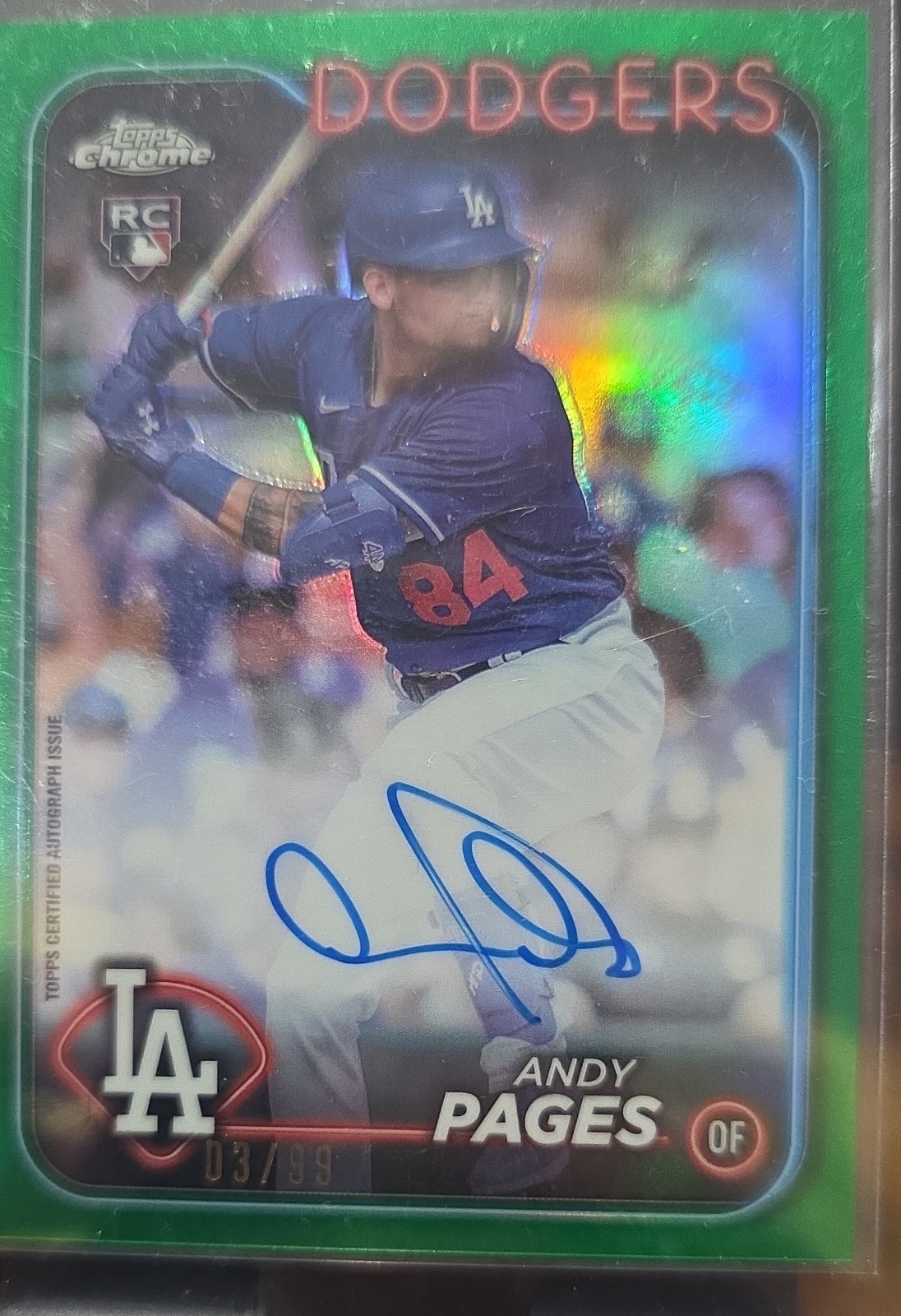 2024 Topps Chrome Update Autographs Andy Pages RA-AP Green Refractor /99 (RC)