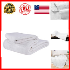 Waffle Blanket Queen Size 100 Cotton Breathable Thermal Bed White 90x90 Inch