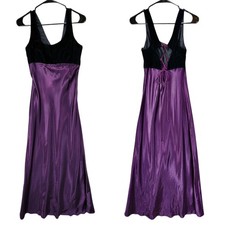Vtg Roberta Velvet Satin Maxi Dress 4 9/10 Black Purple Darkfairy Whimsigoth