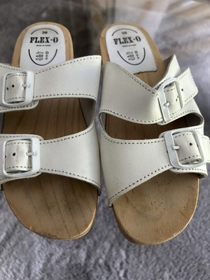 Clogs Holzschuhe Flex- O Mit Feder Leder Weiß Gr 39