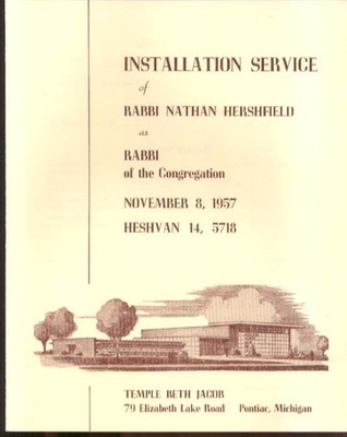 Rabbi Nathan Hershfield Installation Temple Beth Jacob Pontiac MI program 1957