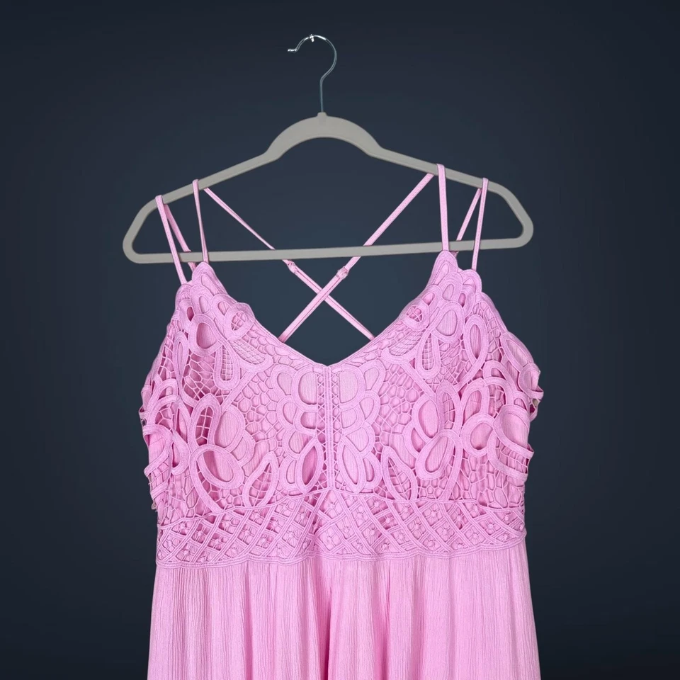 Vestido Jessica Simpson Para Mujer 1X Rosa Encaje Crochet Niveles Maxi Sin Mangas Boho Foto 3 de 4