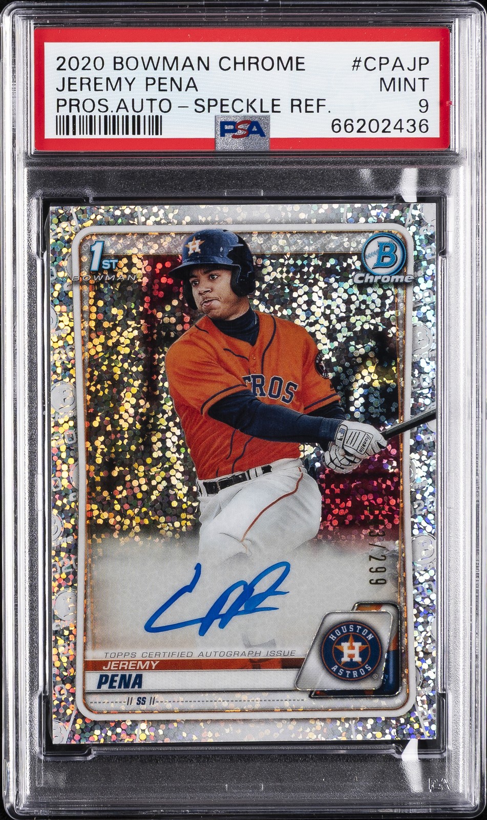 2020 BOWMAN CHROME PRSPCT AUTOS SPECKLE REFRACTOR JEREMY PENA 103/299 PSA 9 AUTO