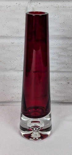 Murano Sommerso Ruby Red Art Glass 8-1/2" Bud Vase Mid Century Italian MCM