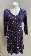 Talbots Navy Blue Red White Polka Dot Heart Ruffle Dress 8 Petite NEW