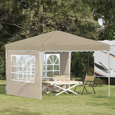 Pop-Up Partyzelt Creme 288x288x245cm Oxford Stoff Wasserdicht UV Schutz Seiten