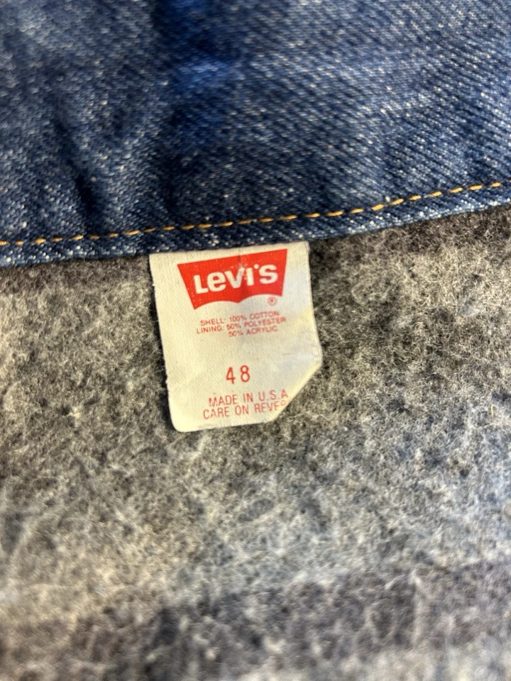 VTG Levis Denim Trucker Jacket Mens 48 Blanket Lined USA Made 71506-0316 80s 90s - Image 3 of 4