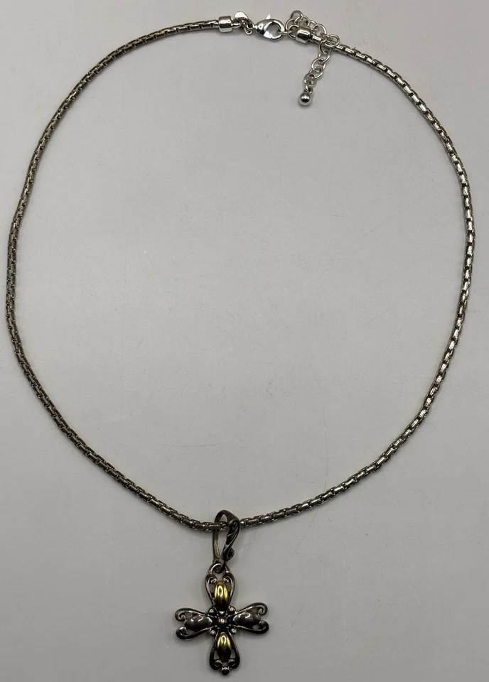 "Collar Colgante Cruz Oro Plata Deborah Premier Designs 18"" Dos Tonos Firmado" Foto 2 de 2
