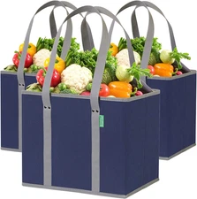 Reusable Grocery Bags (3 Pack) – Heavy Duty Reusable Shopping Bags with Box Shap