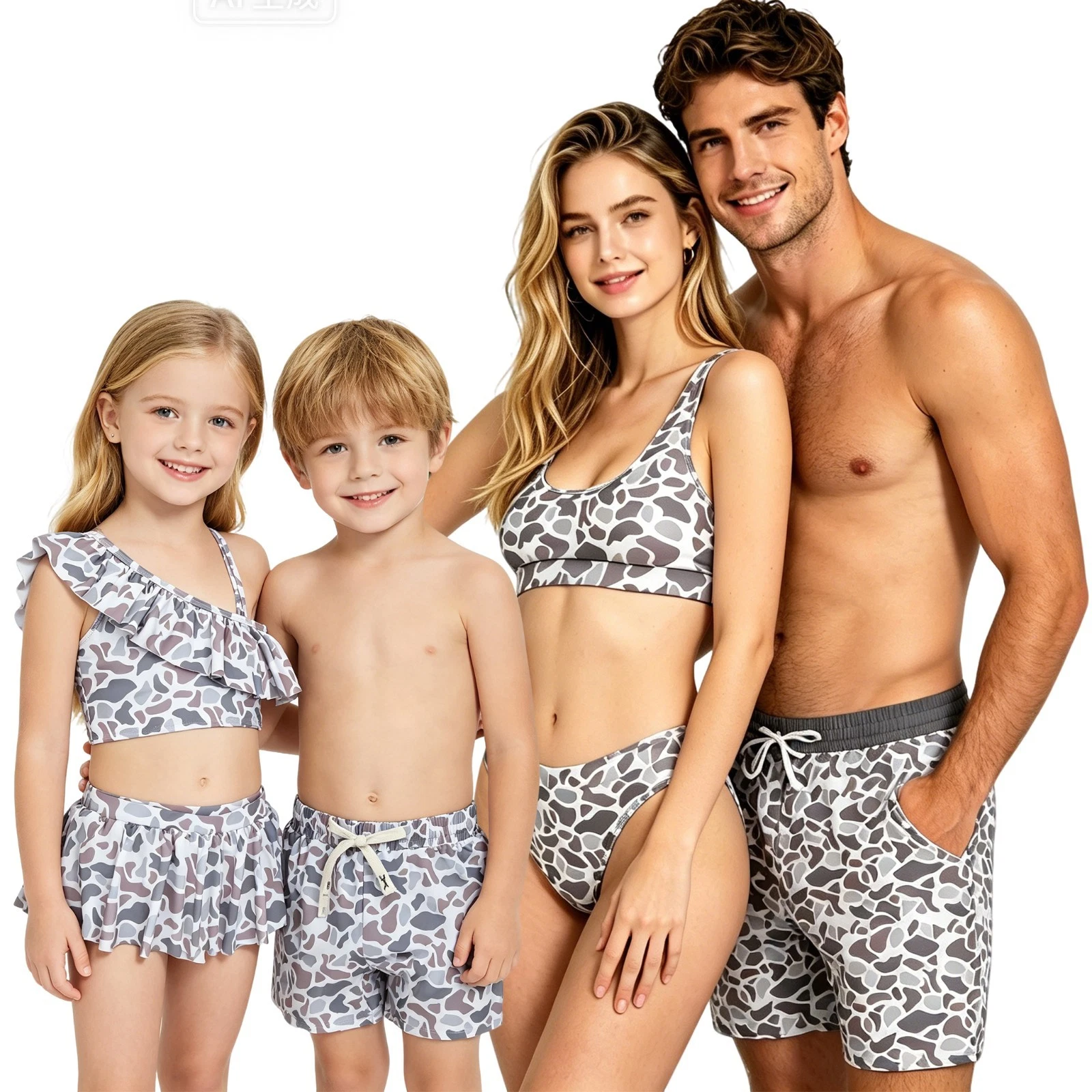 Summer Matching Family Grey Camo Swimwear Adult & Kids Beach Swim Clothing
Opens in a new window or