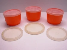 9 Pieces Tupperware 3 Orange Snack Cups Containers #1229 with Lids + Extra Lids