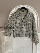 Gina Damen Jacke Blazer Boucle Optik, Grün Blau Gelb Meliert, Gr. 44