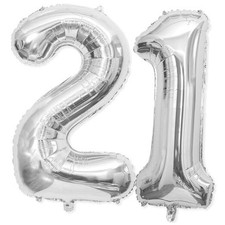 21 Balloon Number, 40 Inch Silver Foil Balloons Giant Jumbo Number 21 Silver