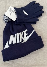 Nike Kids Boys Navy Blue Beanie Hat and Gloves Set NWT