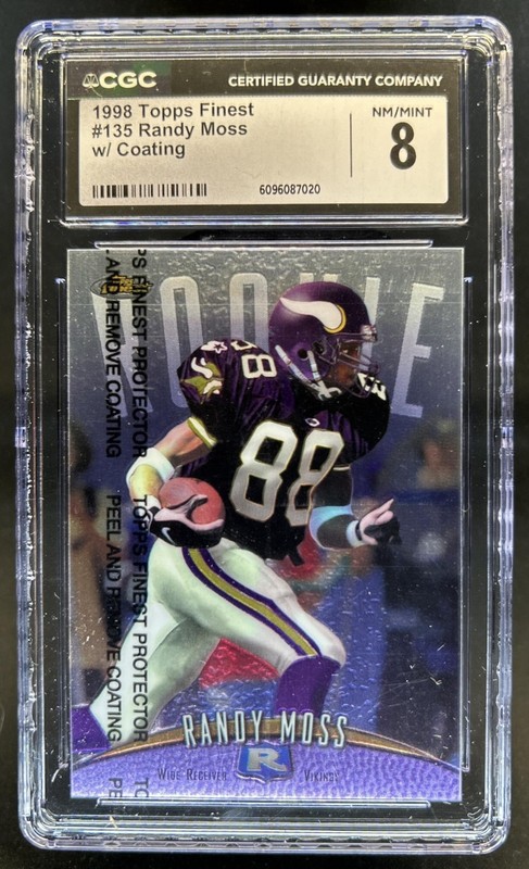 1998 Topps Finest Randy Moss W/Coating Rookie RC #135 Vikings CGC 8