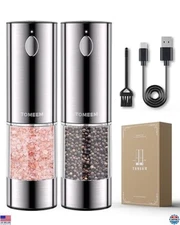 TOMEEM Rechargeable Electric Salt & Pepper Grinder Set with LED Lights, Large