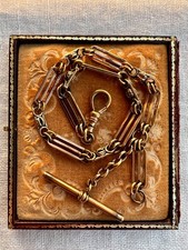 Antica catena orologio vittoriana Albert maglia barra fantasia 1/20 GF pesante 20 g barra a T