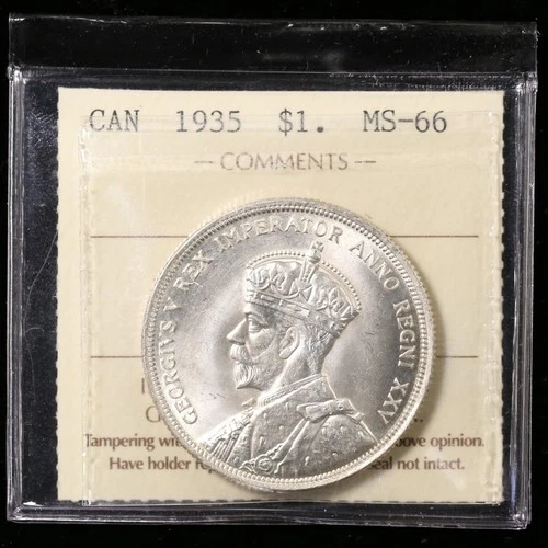 1935 $1 ICCS MS66 Canada Silver Dollar - Canada's First Silver Blast White