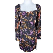 Forever 21 Dress Womens S Mini Black Floral Paisley Square Neck Open Back Tie