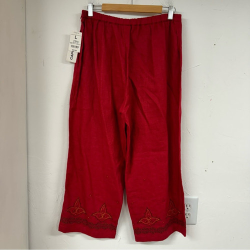 Vintage Red Linen Two Peice Set Wide Leg Pants Short Sleeve Button Down Shirt L - Bild 14 von 15
