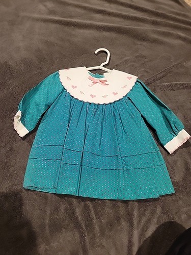 Vintage Toddler Girls 2T Green Heart Dress - Picture 1 of 6