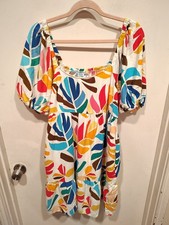 Tabitha Brown Target Colorful Botanical Floral Linen Blend Milkmaid Dress Sz L